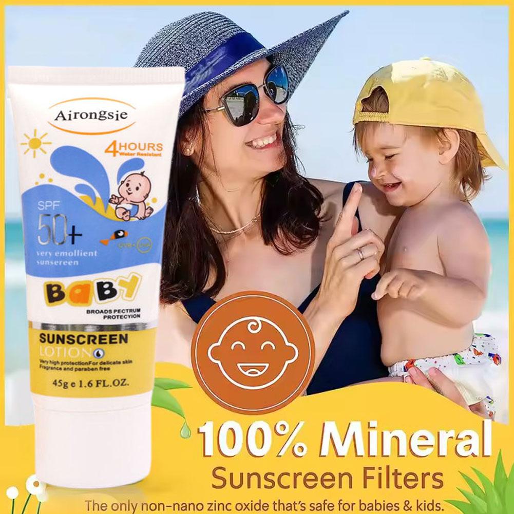 Baby Sunscreen Lotion - Airongsje SPF50+ Baby-Sonnencreme, Wasserfeste Parfümfreie Sonnenschutzlotion,