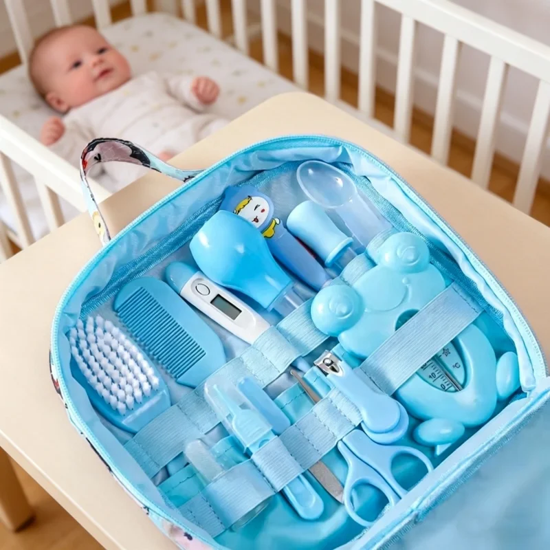Baby Products Kit Set - Neugeborenen-Pflegeset 13-teilig mit Aufbewahrungstasche Nasensauger Nagelknipser
